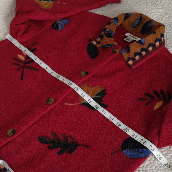 Vintage Talbots Medium Leaf Print Full Button Front Fleece Sweater Jacket - Picture 8 of 12